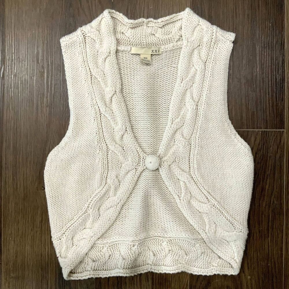 XXi Sleeveless One Button Cardigan Sweater Vest in Cream Size Medium